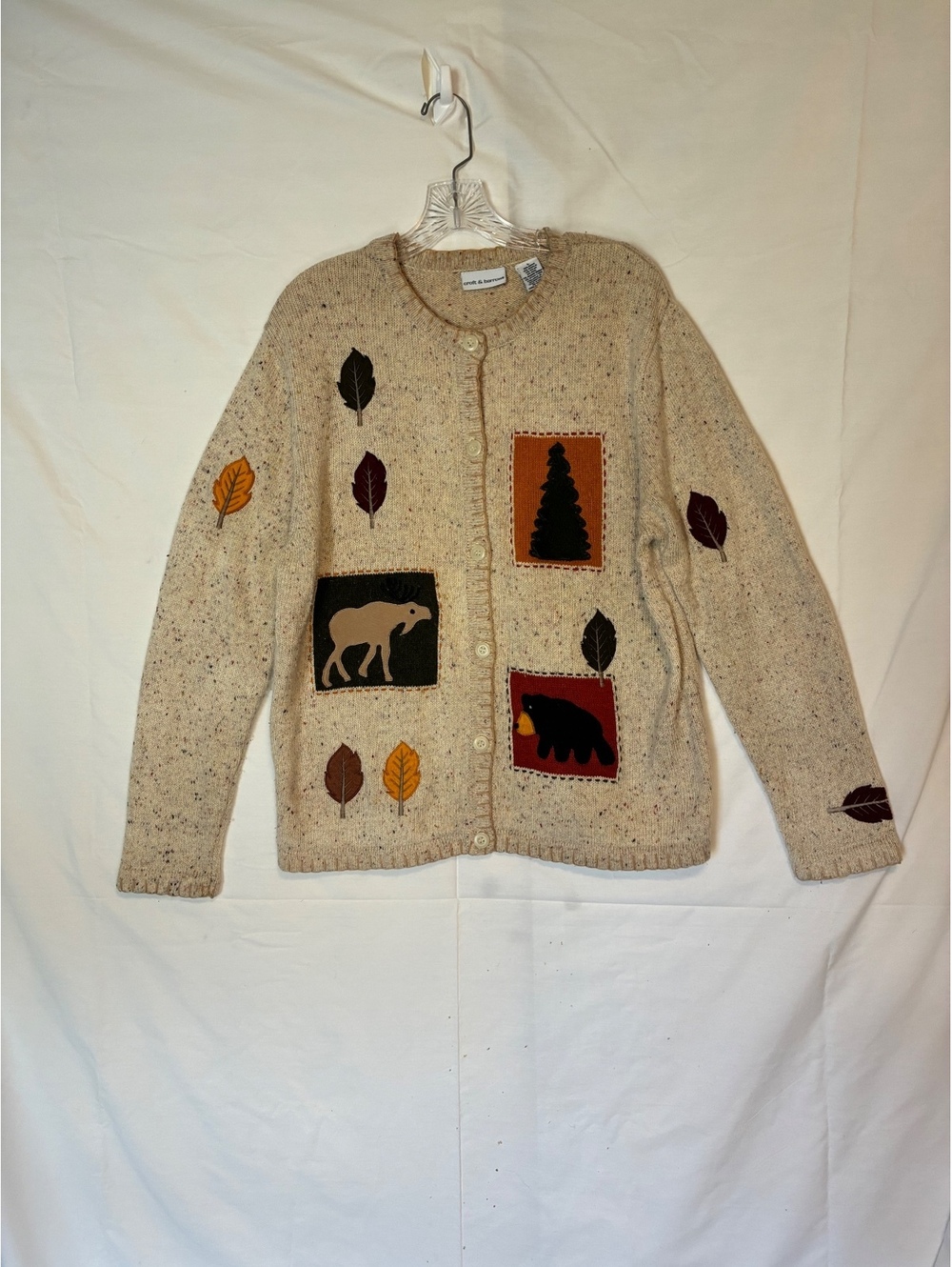 VTG Croft Barrow Fall Cardigan Sweater Cream Woodland Cottagecore Soft Knit SzL
